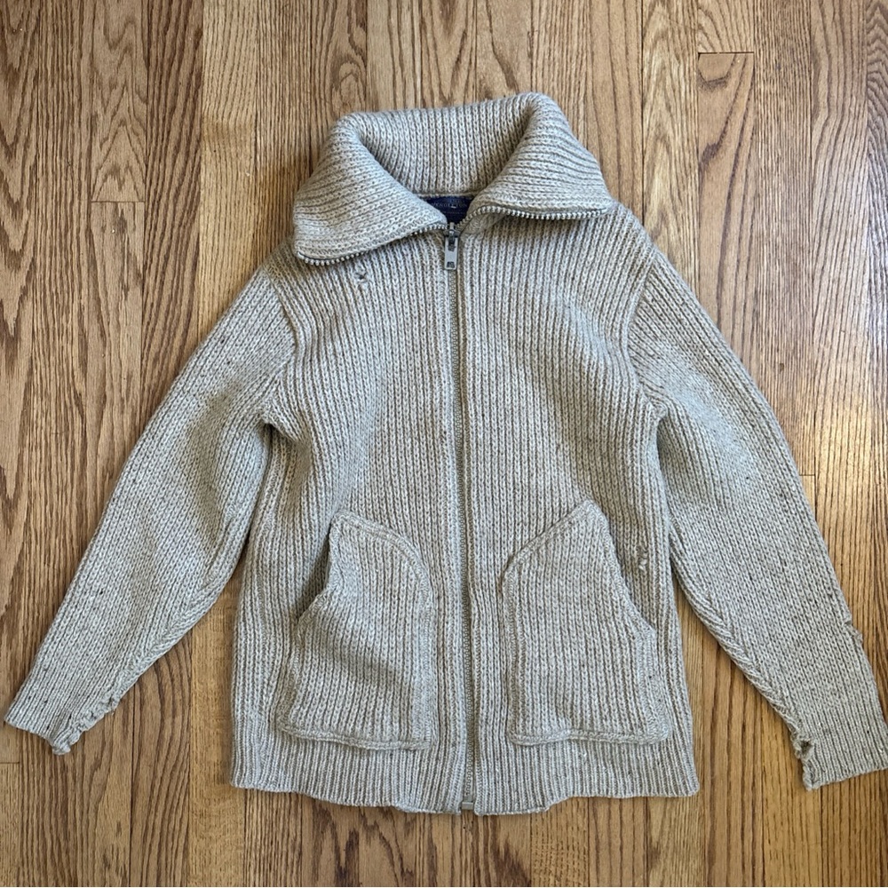 Vtg PENDLETON Full Zip Shetland Wool Sweater Tan Cardigan Men’s M USA *FLAWS